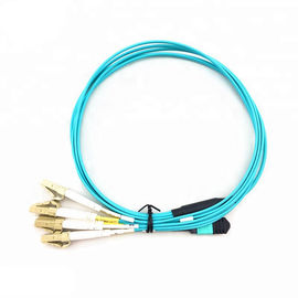 주문 5M OM4 MPO 광섬유 접속 코드 12 핵심 여성 팬-아웃 LC 연결관 online manufacture