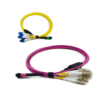 소형 낮은 PDL MPO MTP 케이블 MTP / MPO - LC는 QSFP 섬유 점퍼 케이블을 부채꼴로 폅니다